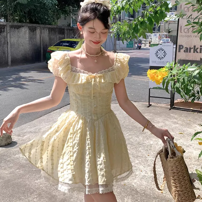 TWOPLUMGIRLS Short Sleeved Dress Women's Yellow-4