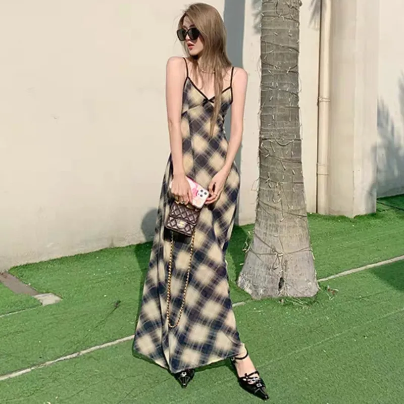 TWOPLUMGIRLS Slip Dress Women's Plaid Skirt-3