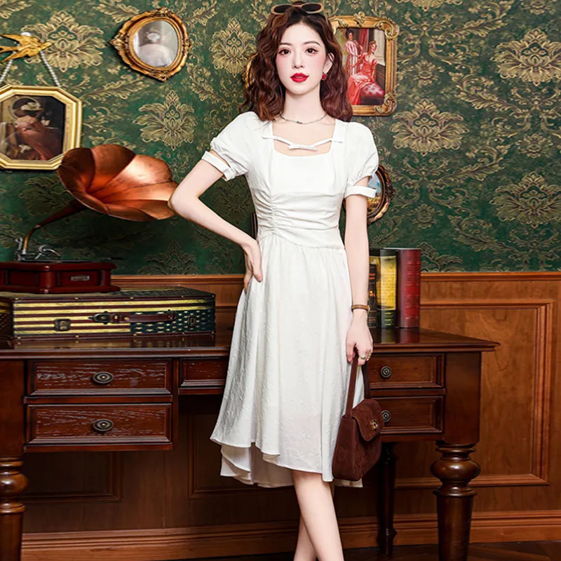 TWOPLUMGIRLS Short Sleeved Dress Women's White-6