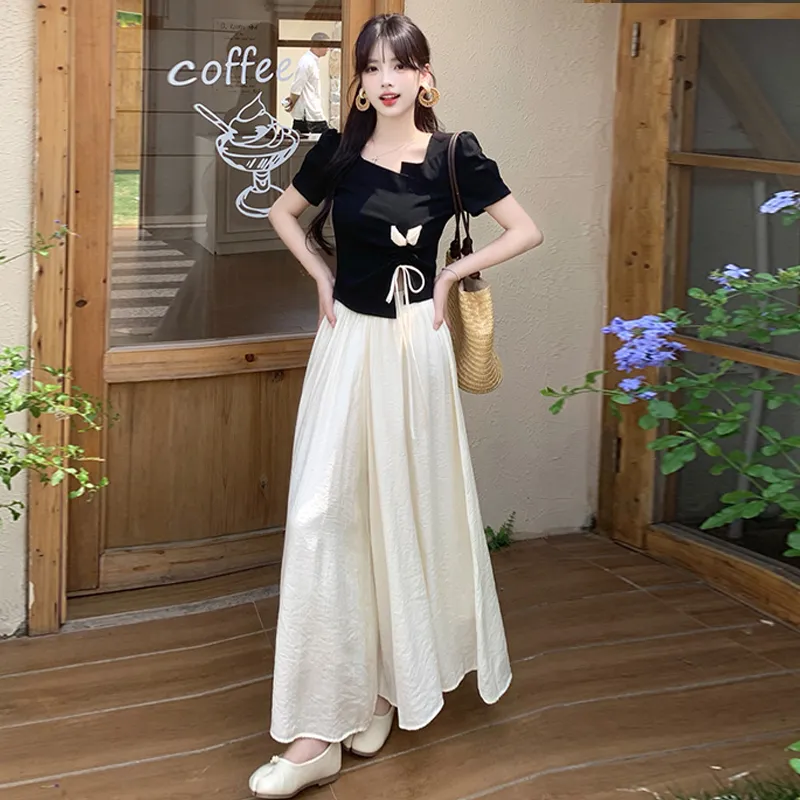 TWOPLUMGIRLS Skirt Set Women's Black+Apricot-2