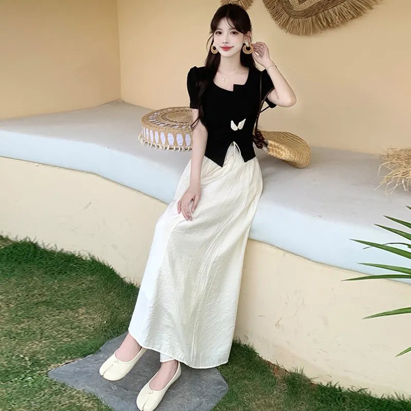 TWOPLUMGIRLS Skirt Set Women's Black+Apricot-4