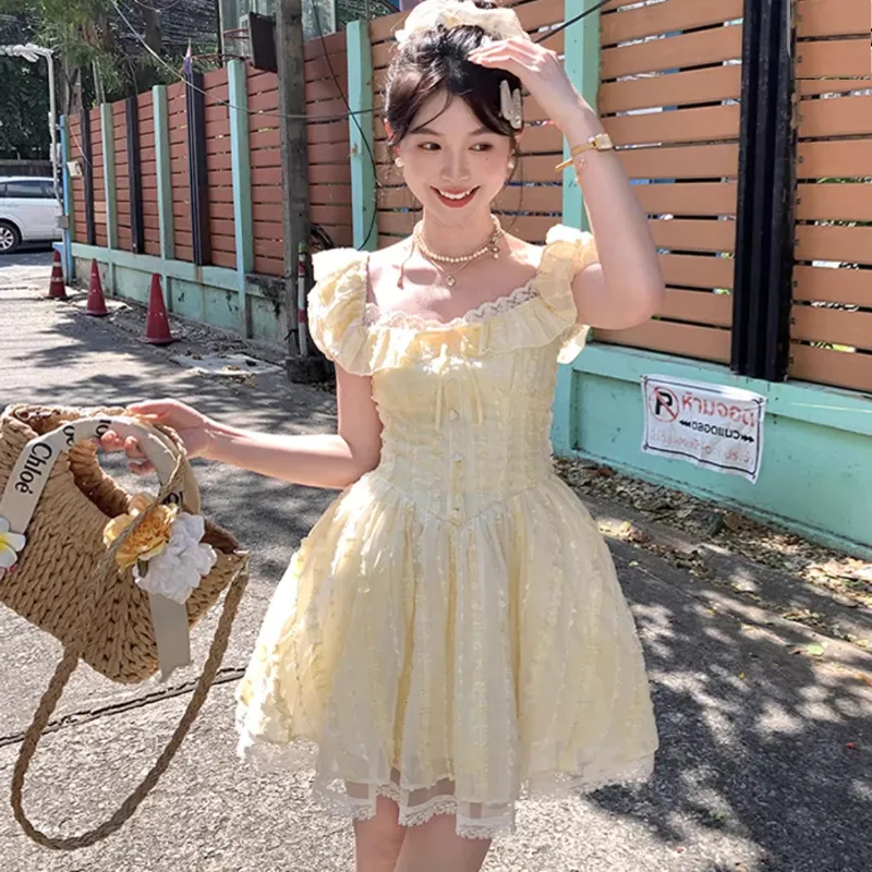 TWOPLUMGIRLS Short Sleeved Dress Women's Yellow-3