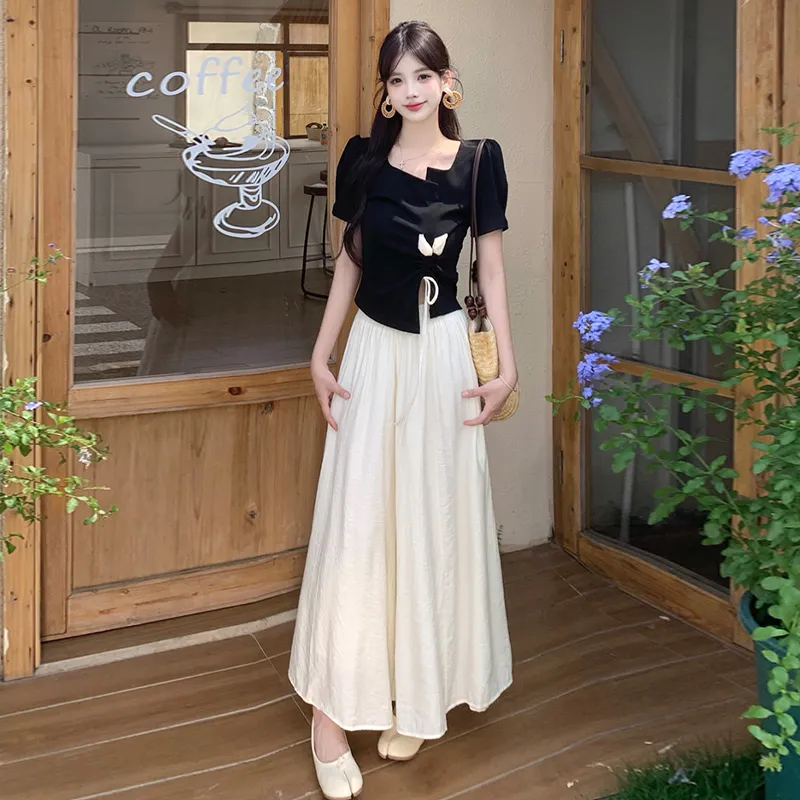 TWOPLUMGIRLS Skirt Set Women's Black+Apricot-5