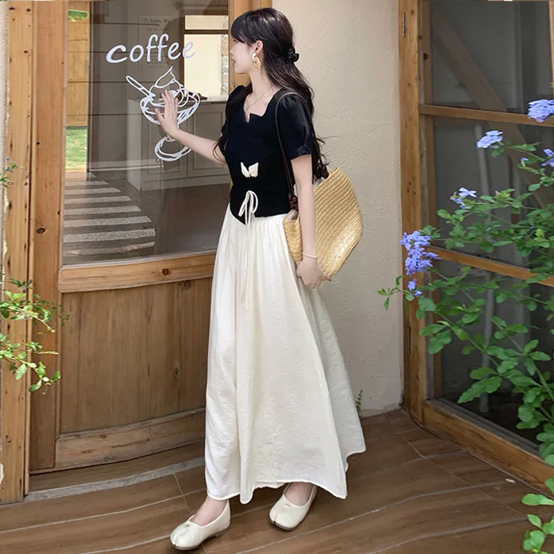 TWOPLUMGIRLS Skirt Set Women's Black+Apricot-3