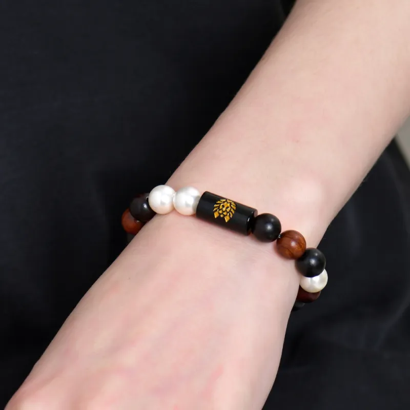 Rastaclat Shell Pearl Small Lion Chinese Style Beaded Bracelet Unisex Ebony-1