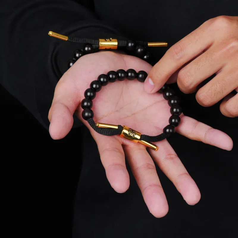 Rastaclat Alloy Small Lion Chinese Style Wooden Bracelet Unisex Ebony-2