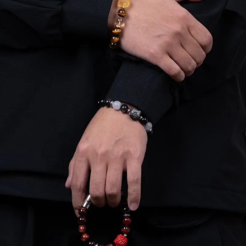 Rastaclat Tiger's Eye Stone Small Lion Chinese Style Jade Bracelet Unisex-1