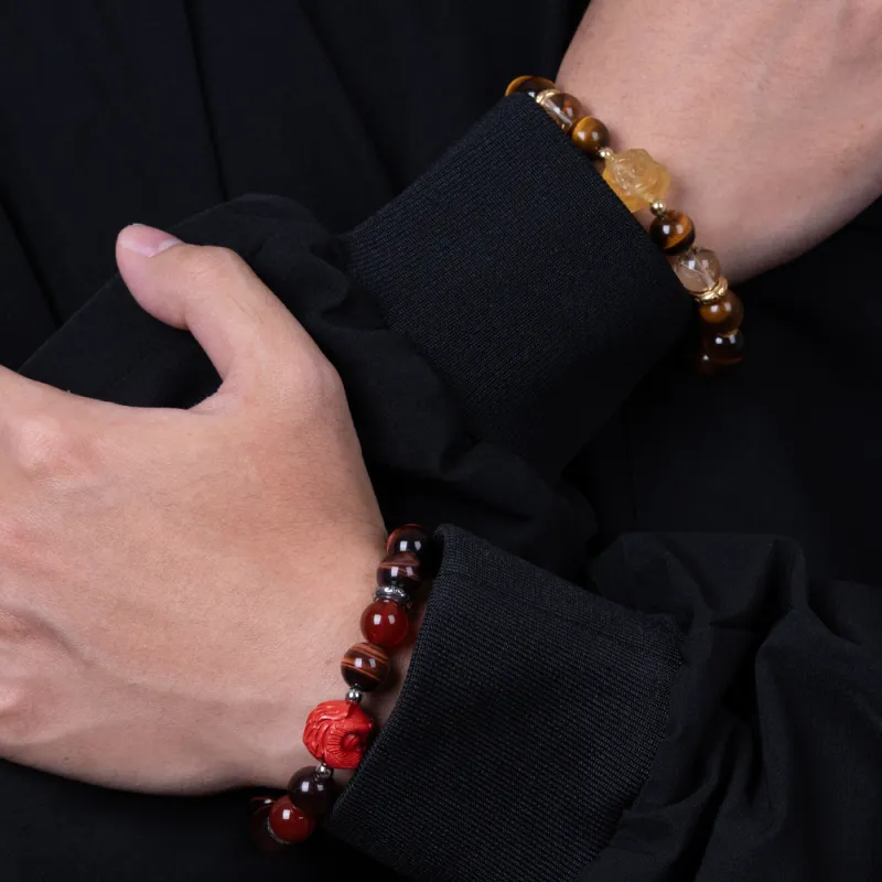 Rastaclat Tiger's Eye Stone Small Lion Chinese Style Jade Bracelet Unisex-2