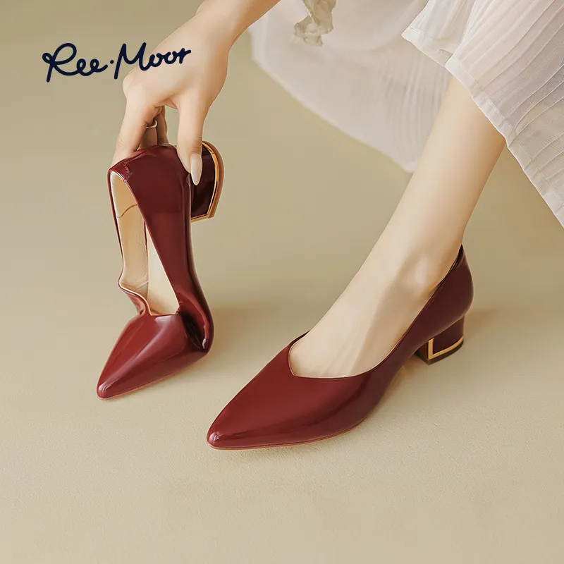 Reemoor High Heels Women's Dark Black/Bright Black/Apricot/Burgundy-1