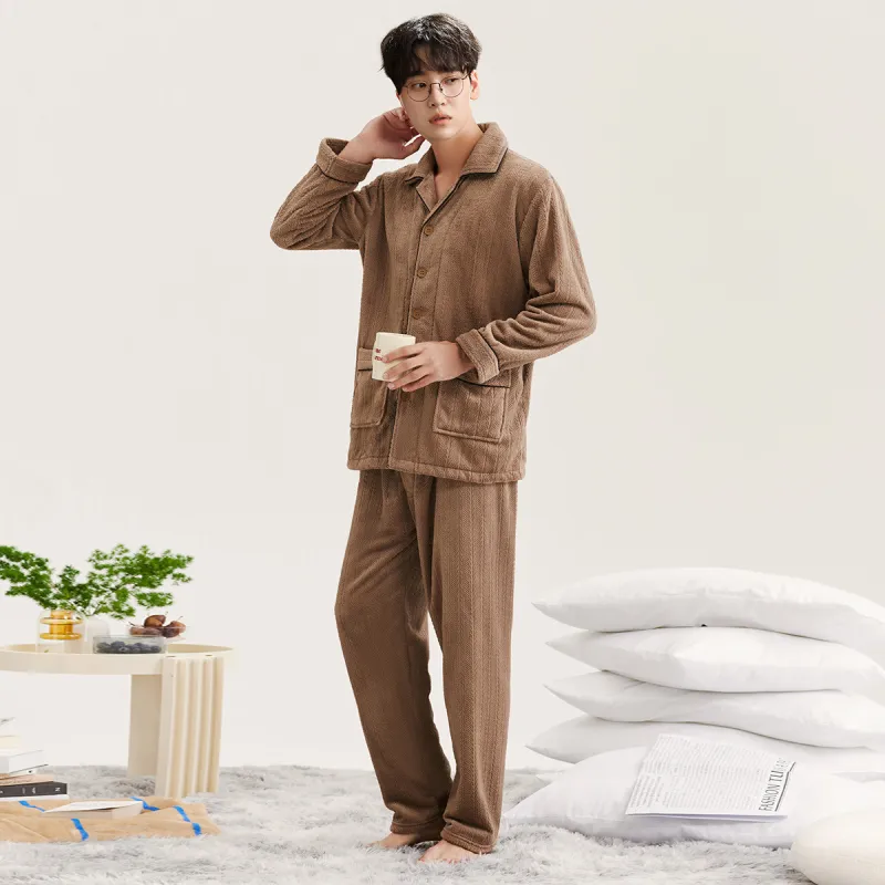 DAERLI Flannel Thickened Loungewear Set Men's-3