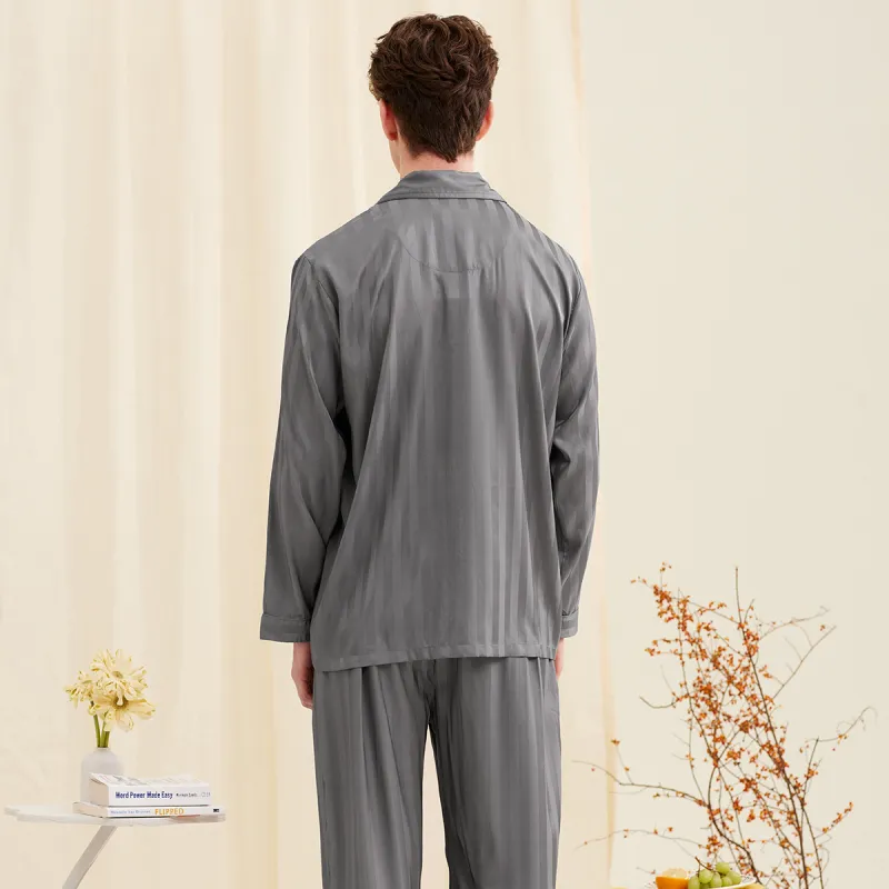 DAERLI Ice Silk Long Sleeved Pants Set For Sleepwear Men's-3