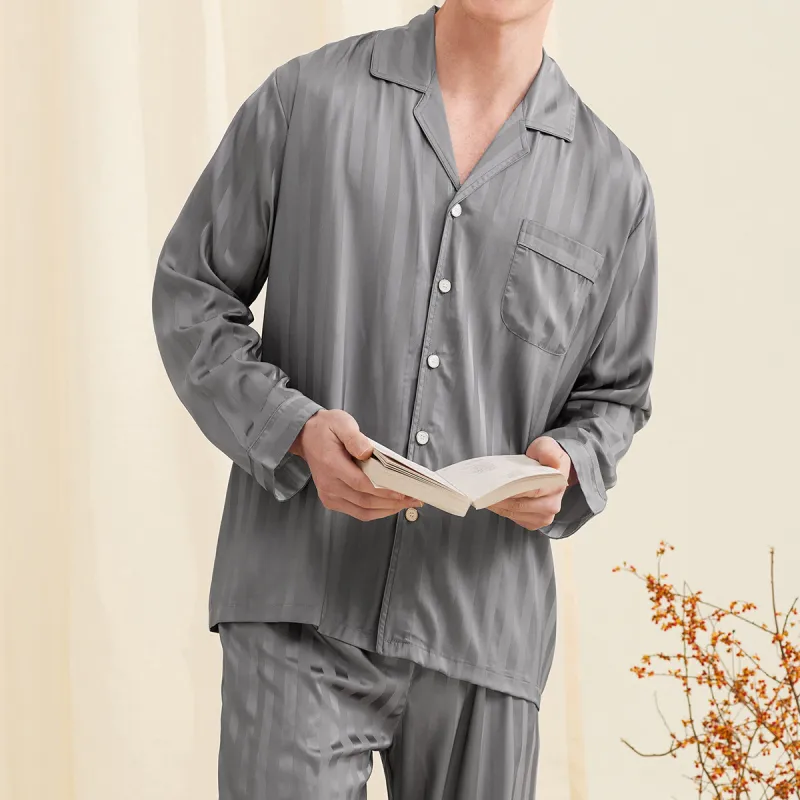 DAERLI Ice Silk Long Sleeved Pants Set For Sleepwear Men's-4