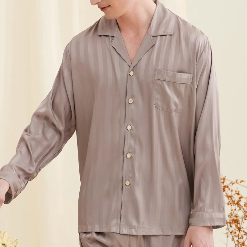 DAERLI Ice Silk Long Sleeved Pants Set For Sleepwear Men's-2