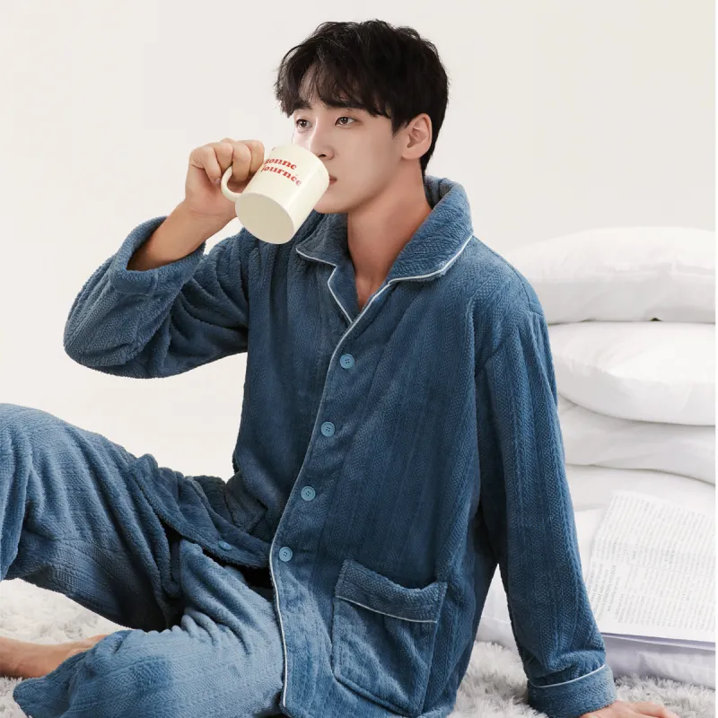 DAERLI Flannel Thickened Loungewear Set Men's-7