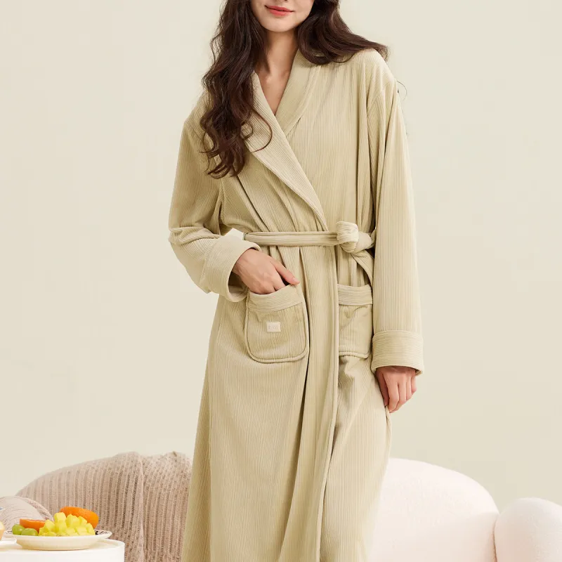 DAERLI Cardigan Fleece Lined Warm Pajama For Thickened Long Fall And Winter Unisex-1