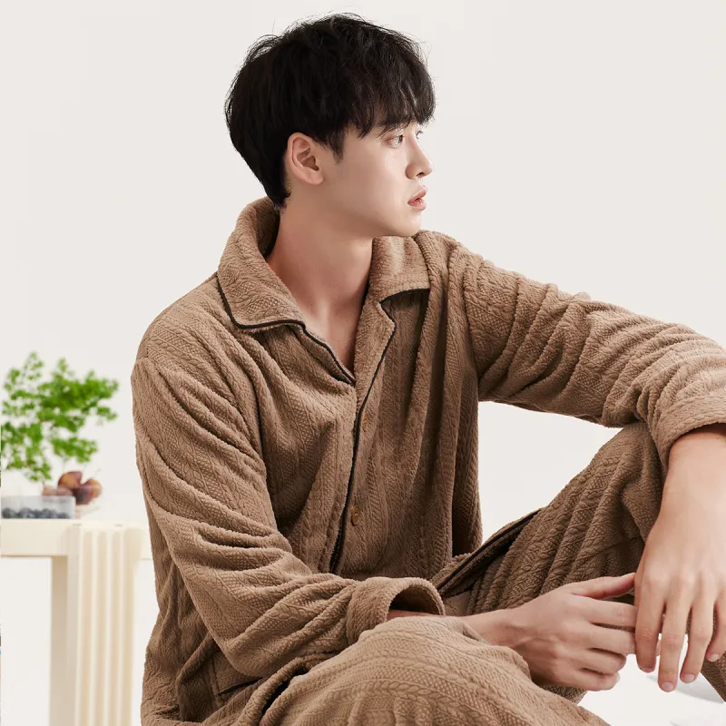 DAERLI Flannel Thickened Loungewear Set Men's-4