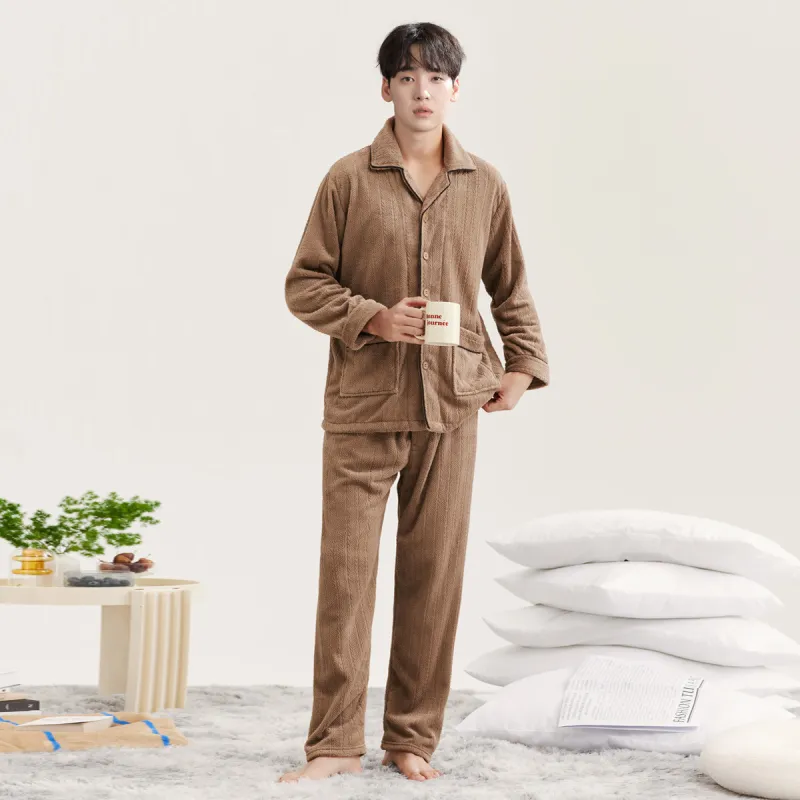 DAERLI Flannel Thickened Loungewear Set Men's-2