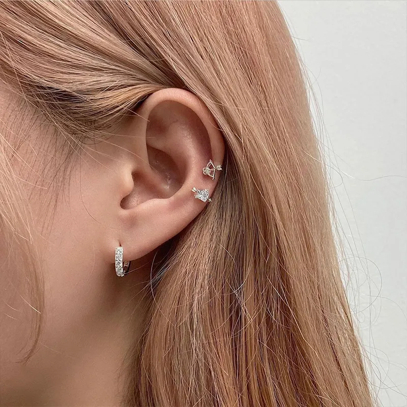 EAR PARTNER 925 Sterling Silver With Zircon Stud Earrings Women's-1