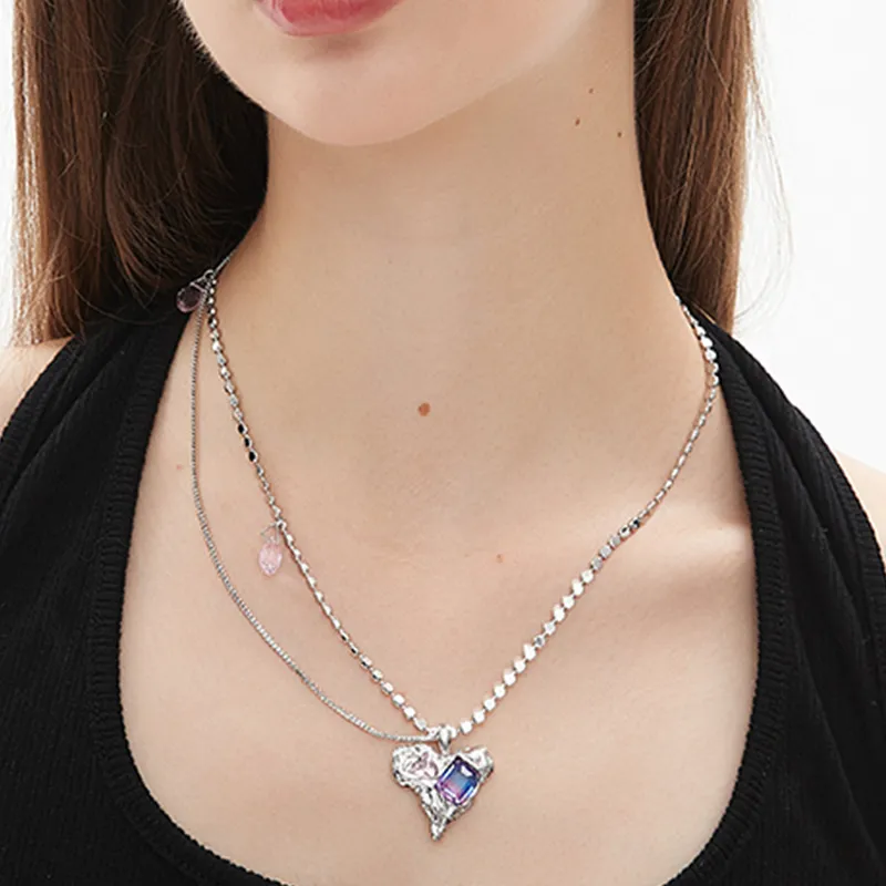 AWE Titanium Steel Necklace Urban Chic Style Women's Fake Double Design Niche Collarbone Chain Women's-3