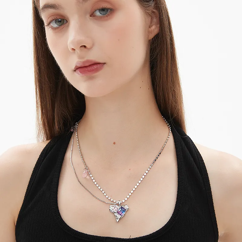 AWE Titanium Steel Necklace Urban Chic Style Women's Fake Double Design Niche Collarbone Chain Women's-1