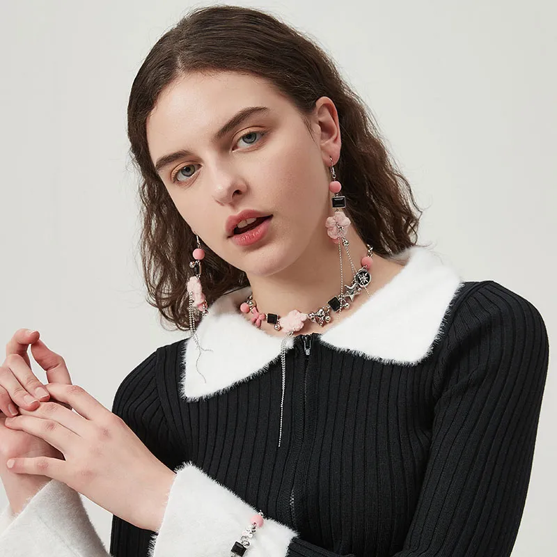 AWE Zircon Titanium Steel Sparkling Heart Bowknot Fall And Winter Collarbone Chain Necklace Women's-5