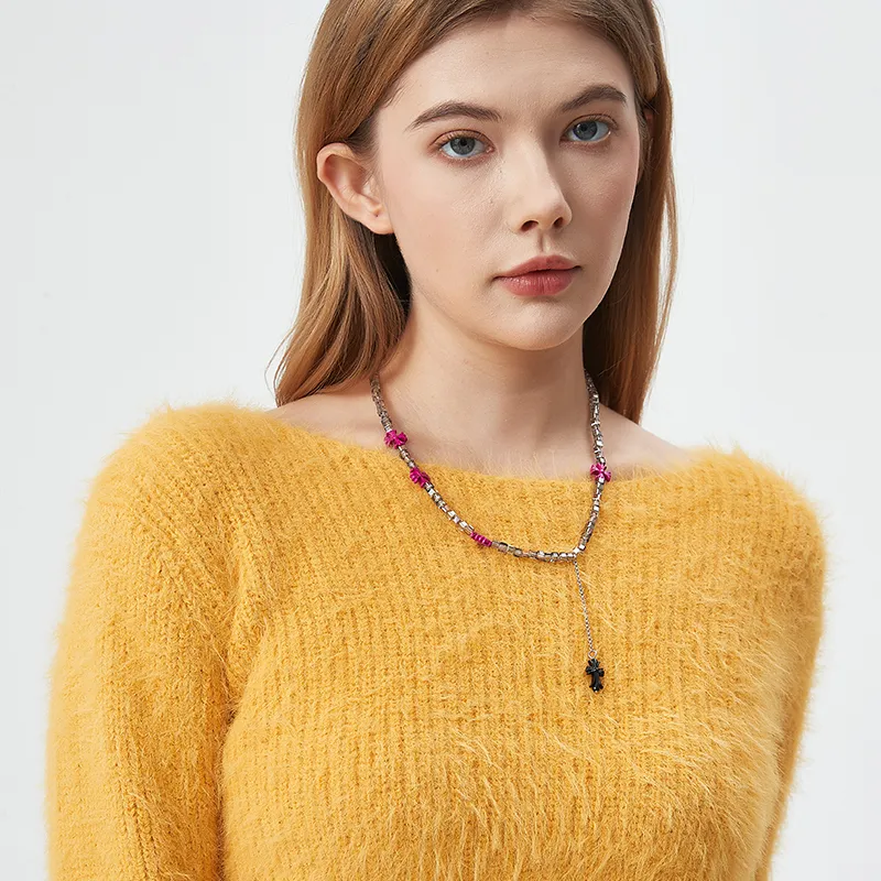 AWE Artificial Crystal Necklace Urban Chic Style Hot Girl Trendy Niche Collarbone Chain Women's-3