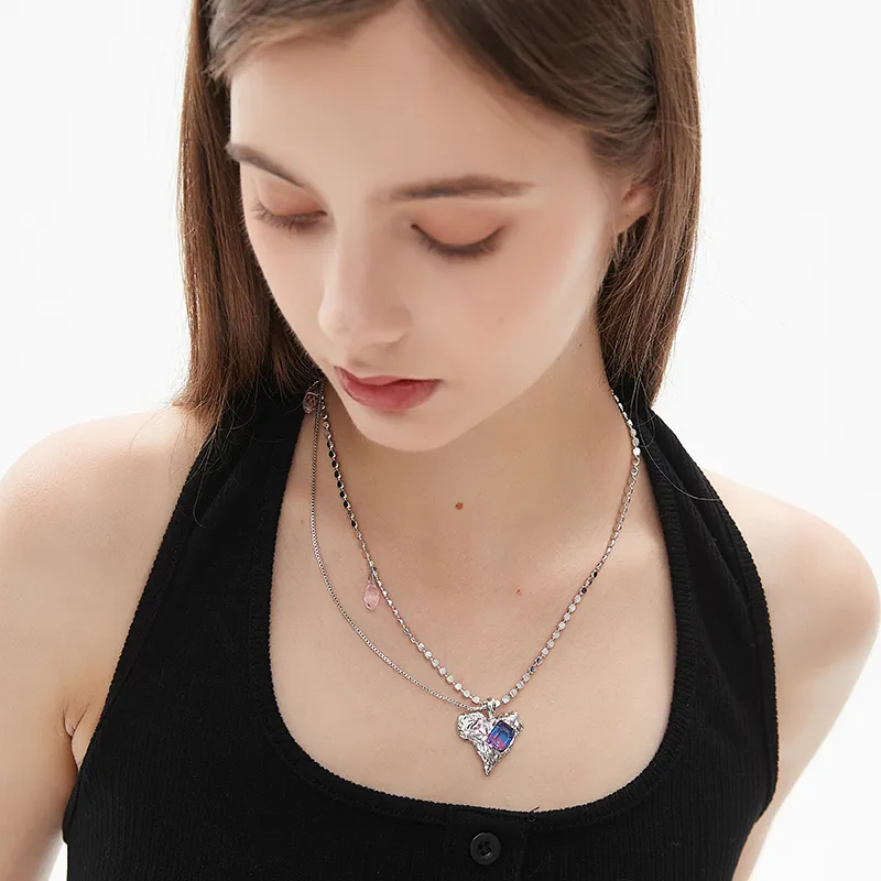 AWE Titanium Steel Necklace Urban Chic Style Women's Fake Double Design Niche Collarbone Chain Women's-2