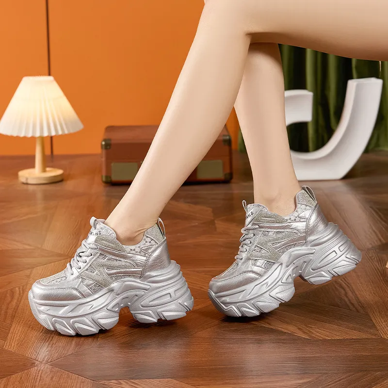 Milan Love Song Breathable Lightweight Height Increasing Low Top Chunky Sneakers Women's-4