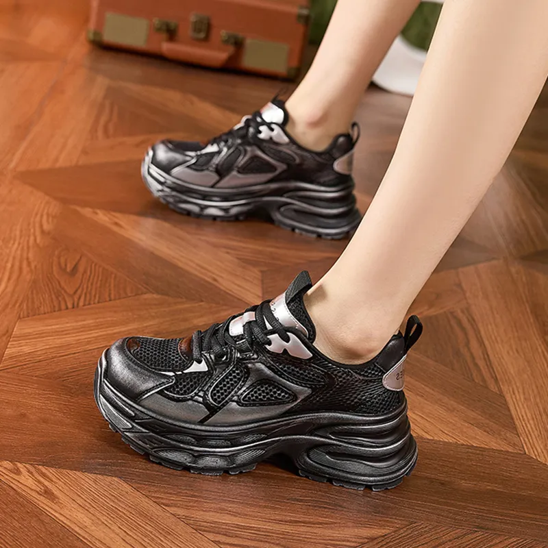 Milan Love Song Wear Resistant Lightweight Height Increasing Low Top Chunky Sneakers Women's-2