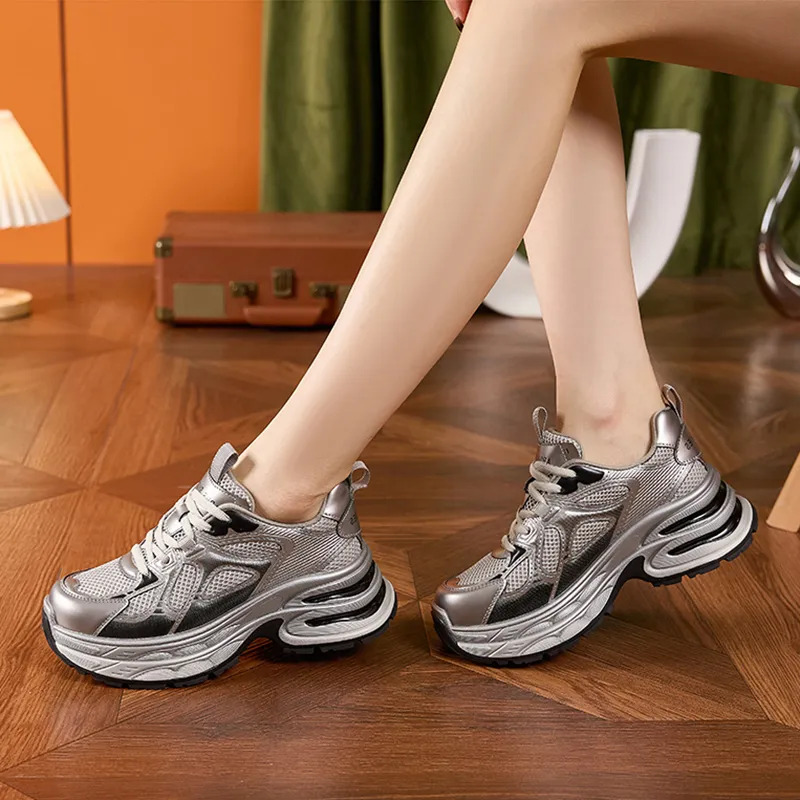 Milan Love Song Wear Resistant Lightweight Height Increasing Low Top Chunky Sneakers Women's-14