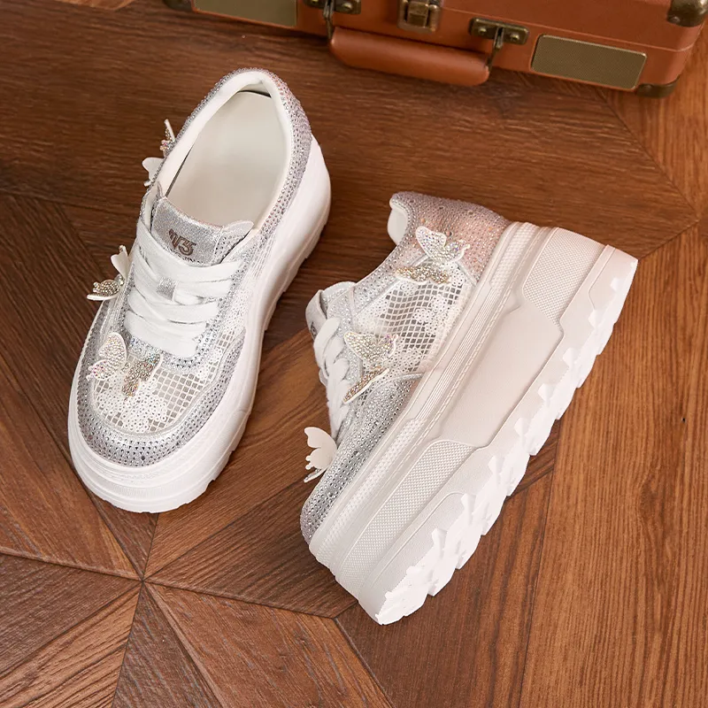 Milan Love Song Height Increasing Lightweight Breathable Low Top Casual Shoes Women's White-13