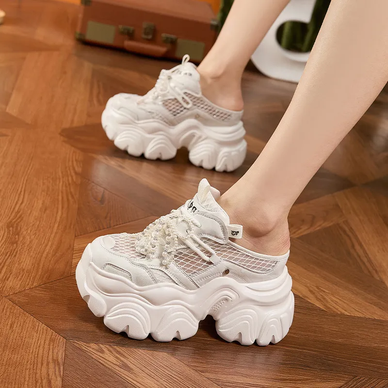 Milan Love Song Rubber Sole Rhinestone Stitching Abrasion Resistant Slip Resistant Wrap toe Slippers Women's White-6