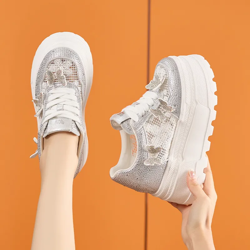 Milan Love Song Height Increasing Lightweight Breathable Low Top Casual Shoes Women's White-9