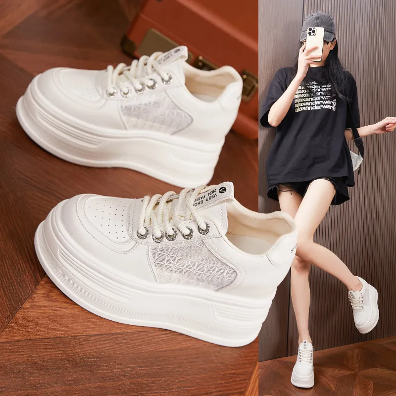 Milan Love Song Cushioned Height Increase Wear-Resistant Breathable Low-Top Chunky Sneakers Women's-5