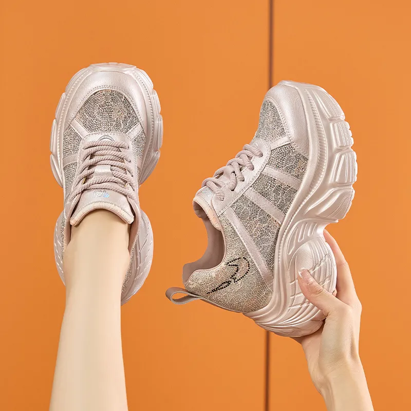 Milan Love Song Moisture Wicking Lightweight Low Top 8cm Chunky Sneakers Women's-12