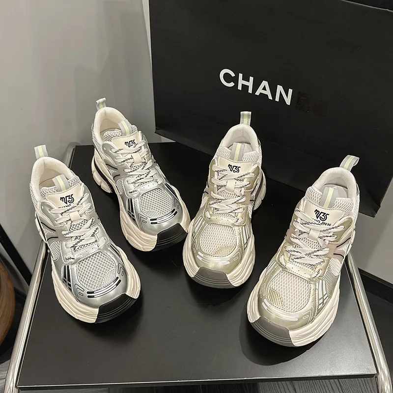 Milan Love Song Height Increasing Wear Resistant Low Top Chunky Sneakers 8cm Women's Gold-4