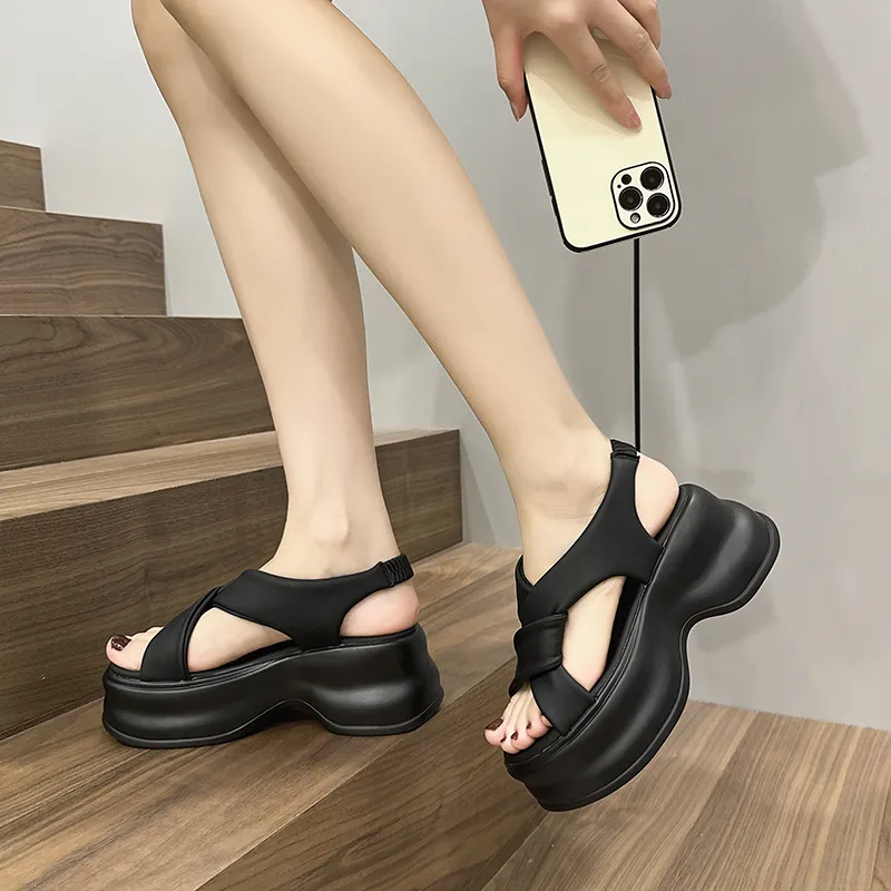 Milan Love Song Strap Sandals 8cm Women's Black-5