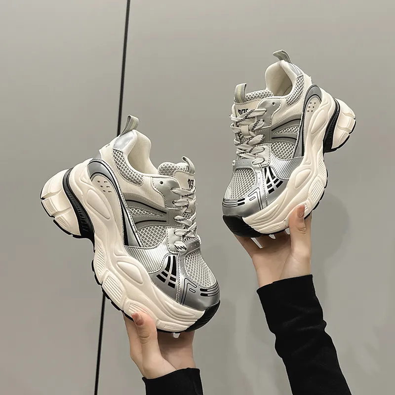 Milan Love Song Height Increasing Wear Resistant Low Top Chunky Sneakers 8cm Women's Gold-11