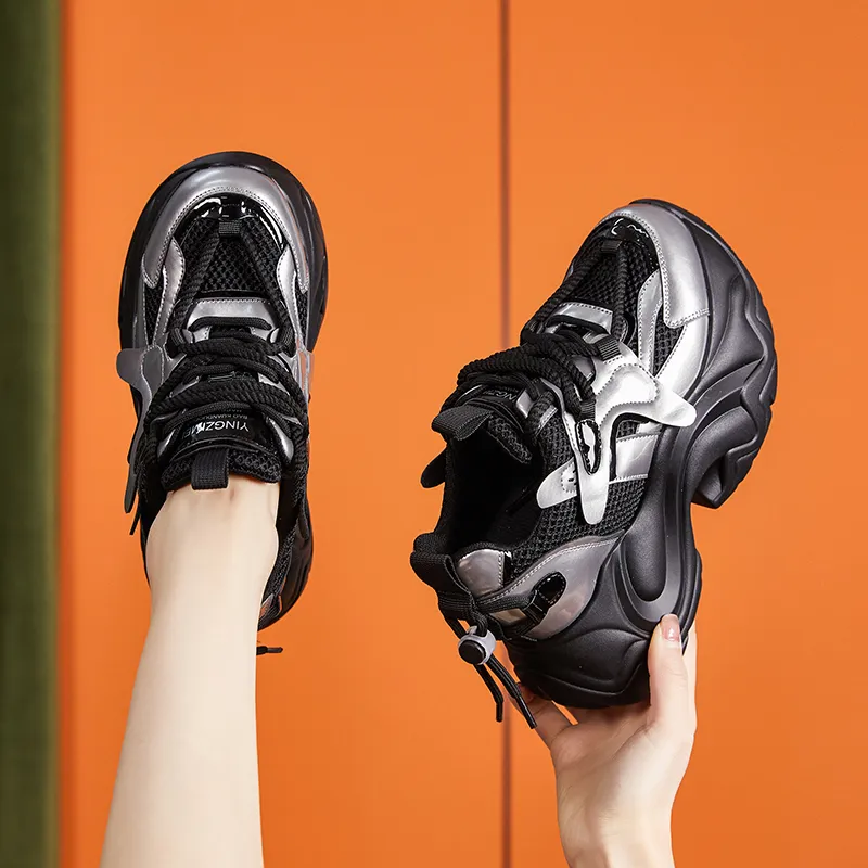 Milan Love Song Cushioning Height Increasing Wear-Resistant Slip-Resistant Low-Top Chunky Sneakers 8cm Women's-4