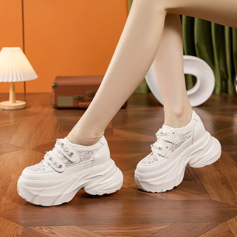 Milan Love Song White Sneakers Height Increasing Lightweight Breathable Low Top Casual Shoes Women's Solid Color-8