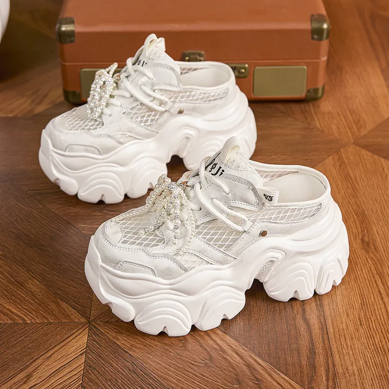 Milan Love Song Rubber Sole Rhinestone Stitching Abrasion Resistant Slip Resistant Wrap toe Slippers Women's White-4