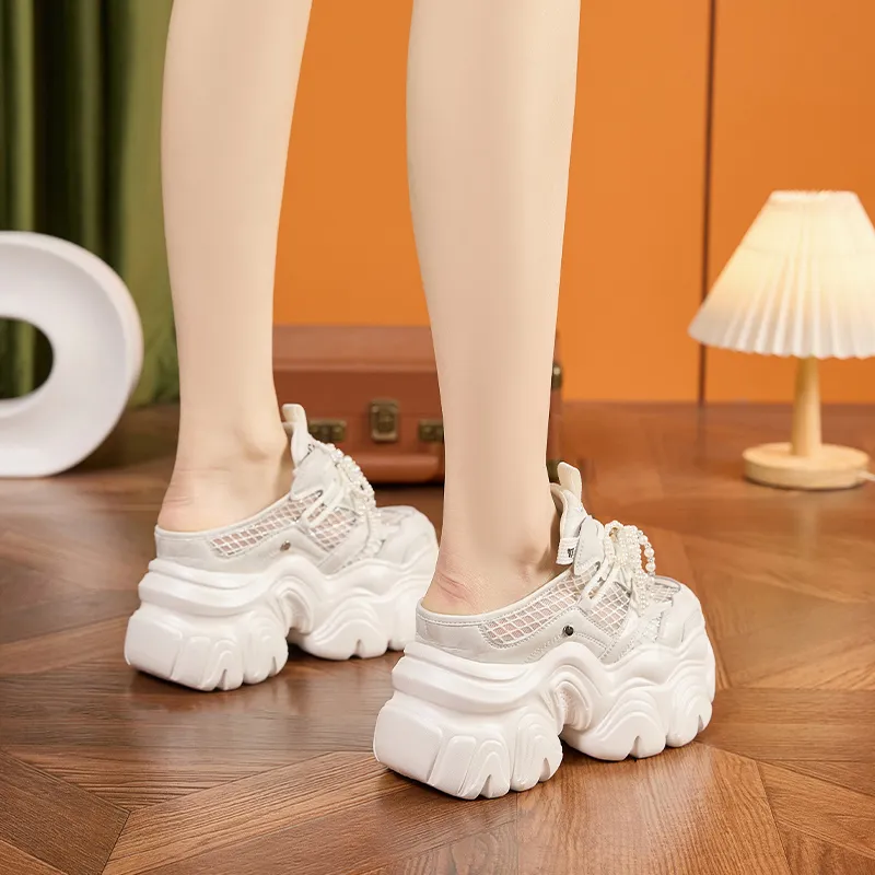 Milan Love Song Rubber Sole Rhinestone Stitching Abrasion Resistant Slip Resistant Wrap toe Slippers Women's White-2