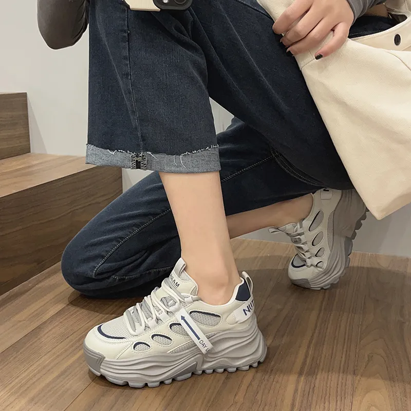 Milan Love Song Cushioning Height Increasing Slip-Resistant Low-Top Chunky Sneakers 7cm Women's-7