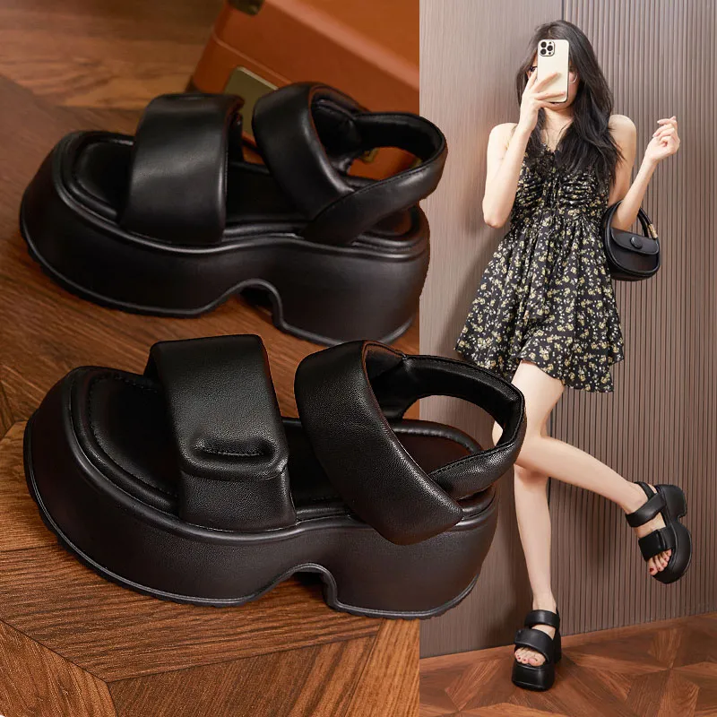 Milan Love Song Strap Sandals 7cm Women's Black-1