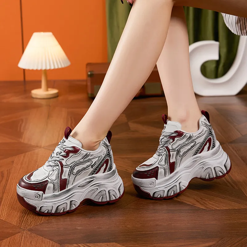 Milan Love Song Cushioned Wear Resistant Height Increasing Low Top Chunky Sneakers Women's-3