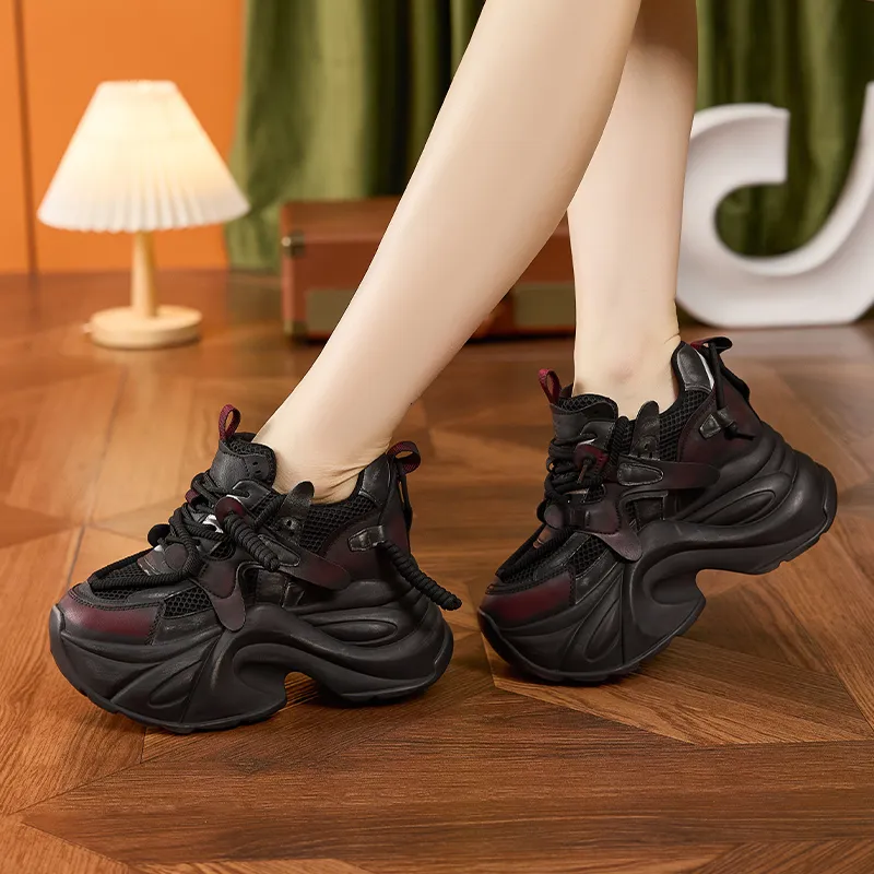 Milan Love Song Cushioned Wear Resistant Height Increasing Low Top Chunky Sneakers Women's-7