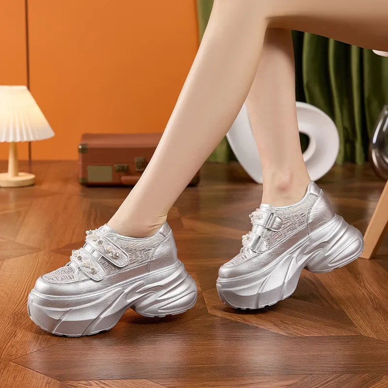 Milan Love Song White Sneakers Height Increasing Lightweight Breathable Low Top Casual Shoes Women's Solid Color-2