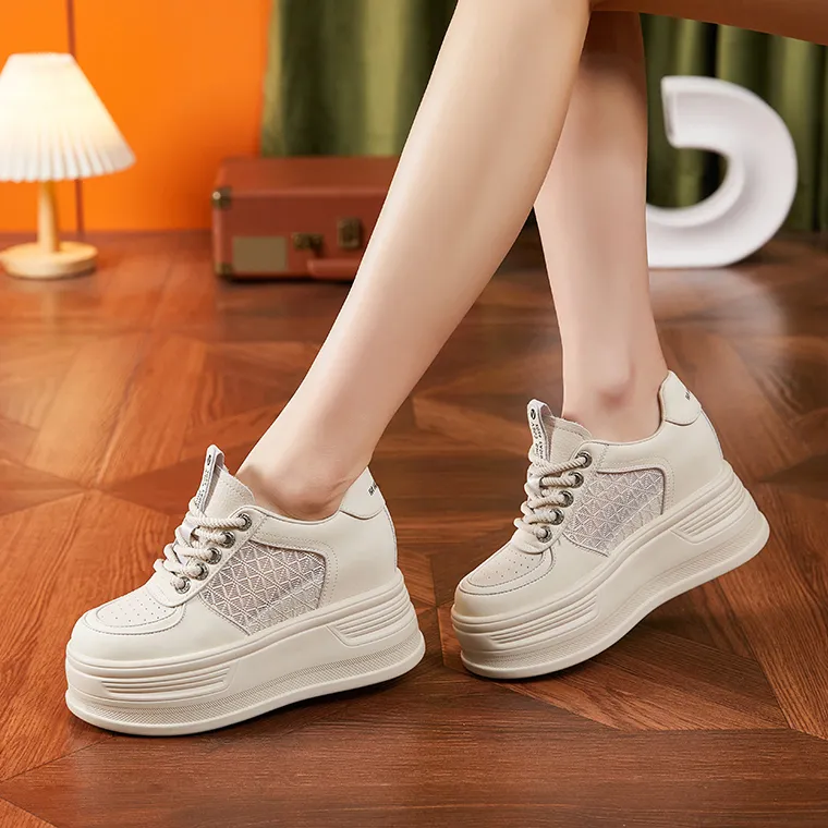Milan Love Song Cushioned Height Increase Wear-Resistant Breathable Low-Top Chunky Sneakers Women's-9
