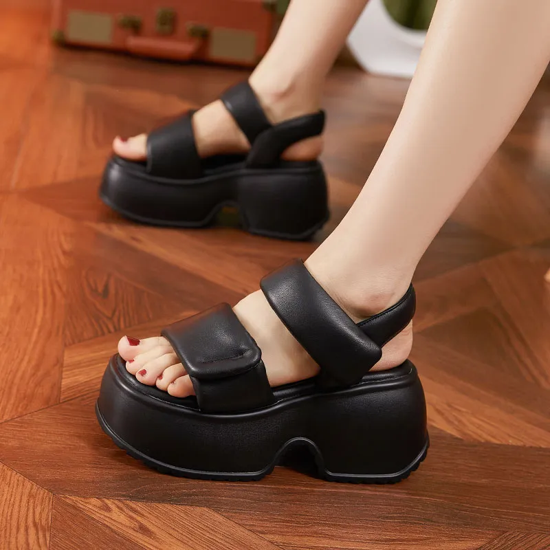 Milan Love Song Strap Sandals 7cm Women's Black-2