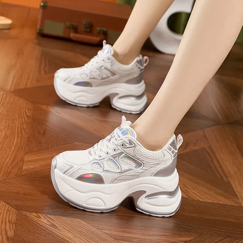 Milan Love Song Cushioned Wear Resistant Height Increasing Low Top Chunky Sneakers Women's-4